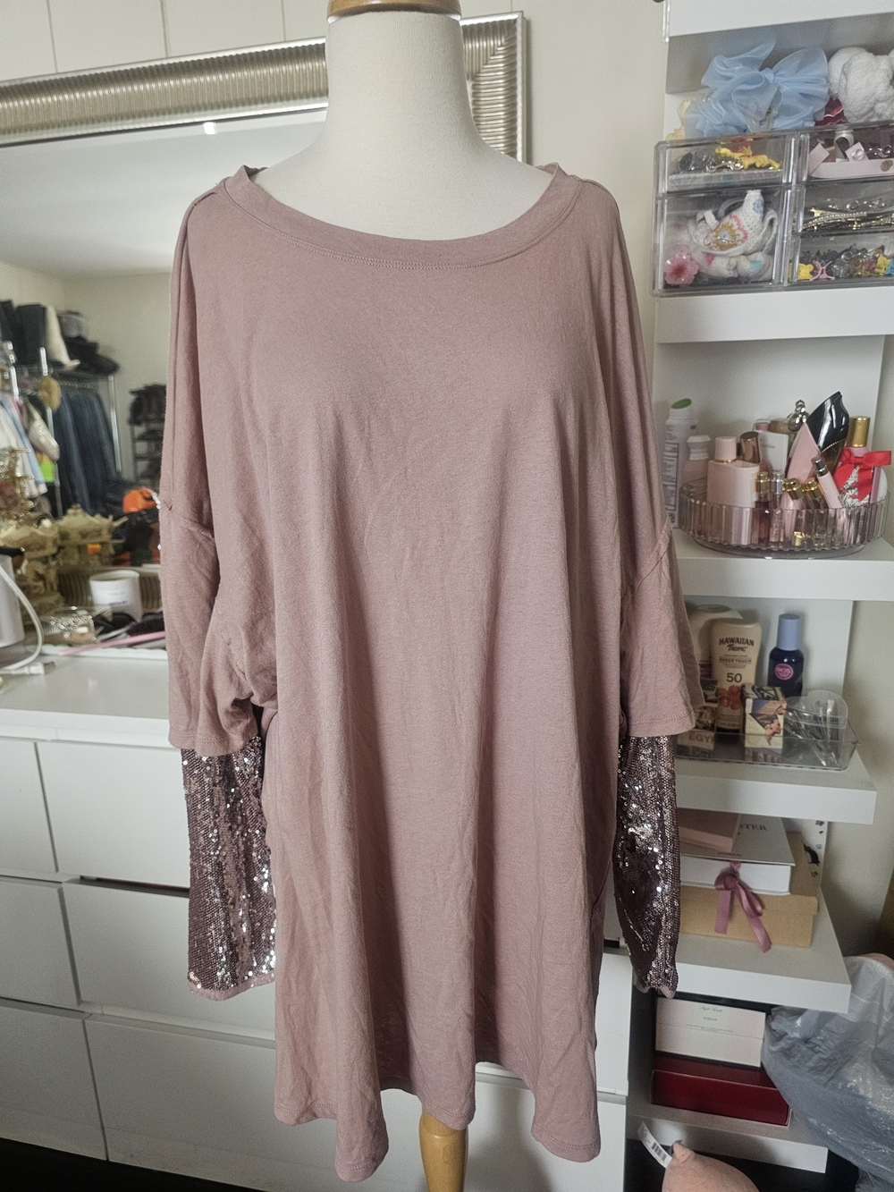 Free People Dusty Rose Sequin Sleeve Tunic